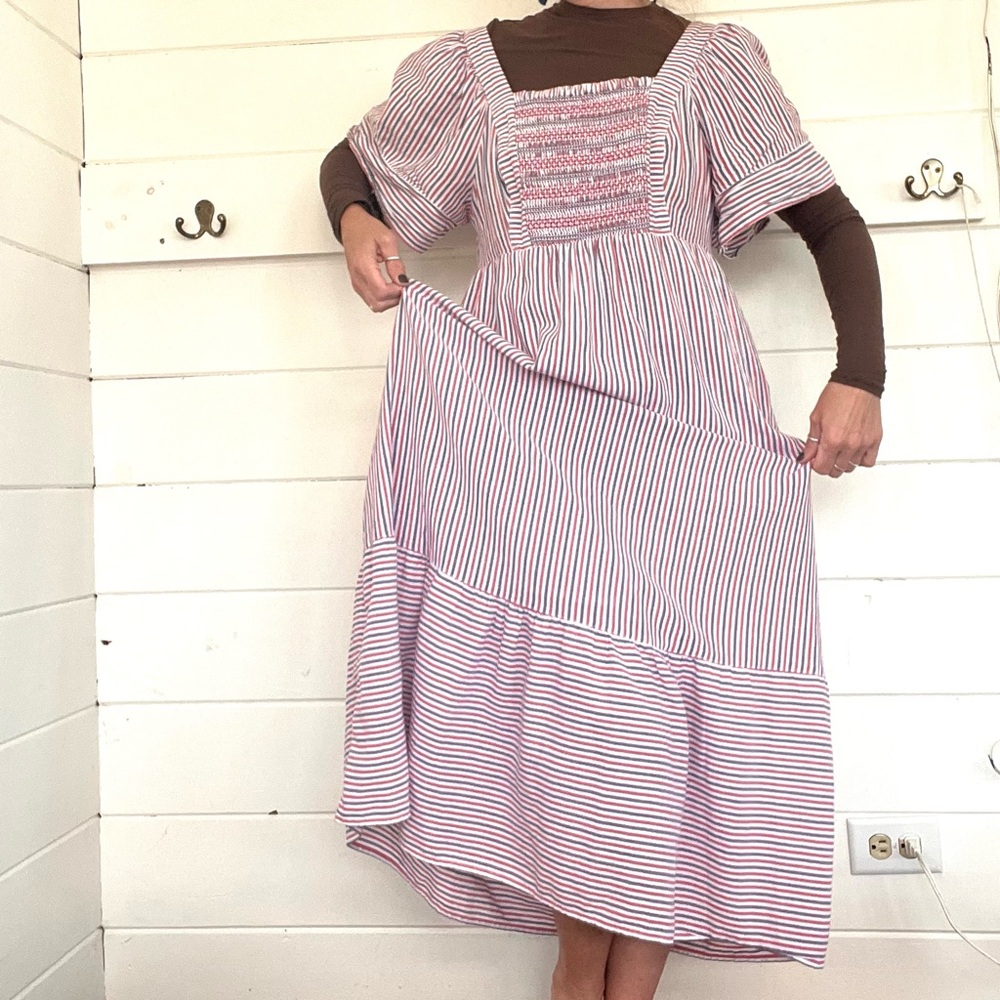 Old Navy Soft Striped Square-Neck Cotton-Blend Smock Maxi-Dress. Size M.
